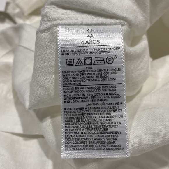 White Shirt Old Navy Cuban style Button Up Short Sleeve Collar Linen Blend 4T - Picture 8 of 9